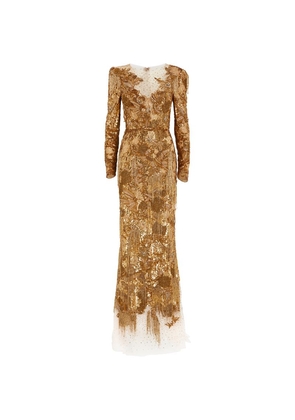 Marchesa Long-Sleeve Embellished Gown