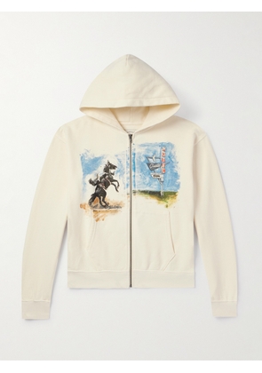 One Of These Days - As Time Goes By Printed Cotton-Jersey Zip-Up Hoodie - Men - Neutrals - S