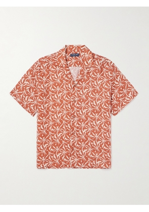 Frescobol Carioca - Roberto Camp-Collar Floral-Print Linen Shirt - Men - Orange - S