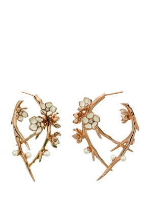 Shaun Leane Gold Vermeil, Diamond And Pearl Cherry Blossom Hoop Earrings