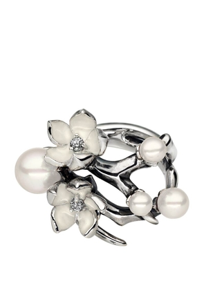 Shaun Leane Sterling Silver, Diamond And Pearl Cherry Blossom Flower Ring