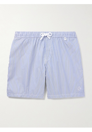 Loro Piana - Bay Straight-Leg Mid-Length Logo-Print Striped Swim Shorts - Men - Blue - XS