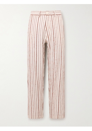 Kardo - Thomas Straight-Leg Embroidered Striped Cotton Suit Trousers - Men - Neutrals - S