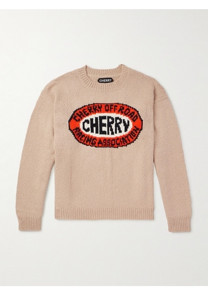 Cherry Los Angeles - Off Road Logo-Intarsia Organic Cotton Sweater - Men - Neutrals - S