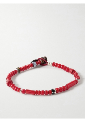 Mikia - White Hearts Silver and Enamel Beaded Bracelet - Men - Red - M