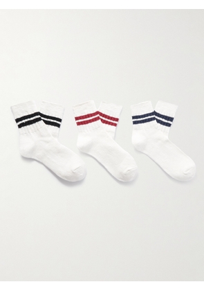 Anonymous Ism - Slub Line Q Three-Pack Ribbed Striped Cotton-Blend Socks - Men - White - M