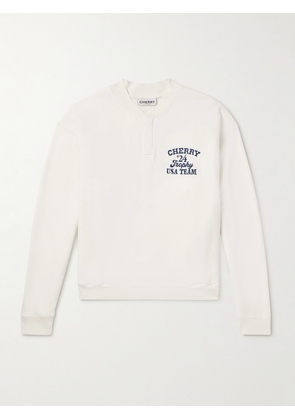 Cherry Los Angeles - Trophy Embroidered Printed Cotton-Jersey Henley Sweatshirt - Men - Neutrals - S