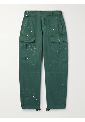 Cherry Los Angeles - Straight-Leg Paint-Splattered Cotton-Twill Cargo Trousers - Men - Green - XS