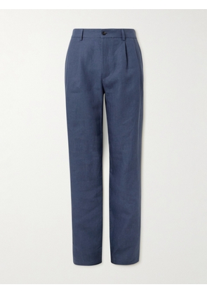 De Bonne Facture - Straight-Leg Pleated Linen Suit Trousers - Men - Blue - IT 46