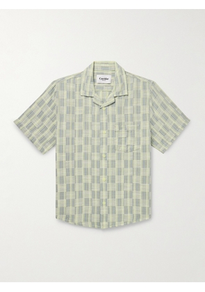 Corridor - Camp-Collar Striped Checked Cotton-Jacquard Shirt - Men - Green - S