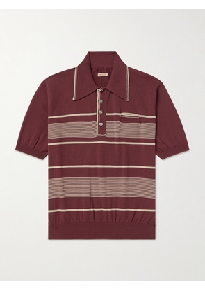 KAPITAL - Carol Striped Cotton-Blend Polo Shirt - Men - Burgundy - 3