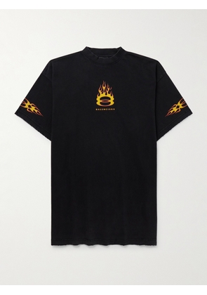 Balenciaga - Oversized Distressed Logo-Print Cotton-Jersey T-Shirt - Men - Black - 1