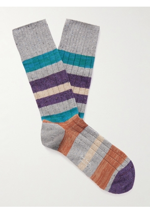Paul Smith - Ribbed Striped Cotton-Blend Socks - Men - Gray