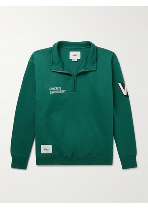 WTAPS - Logo-Embroidered Appliquéd Cotton-Jersey Half-Zip Sweatshirt - Men - Green - S
