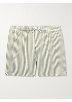 Loro Piana - Bay Straight-Leg Mid-Length Logo-Print Striped Swim Shorts - Men - Green - XS