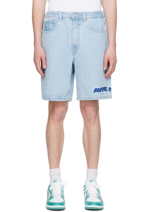 AAPE by A Bathing Ape Blue Embroidered Denim Shorts
