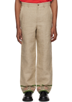 Bode Beige Embroidered Trumpetflower Trousers