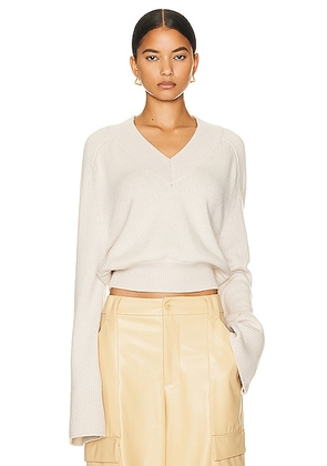 Helsa Talena V Neck Sweater in Light Oat - Neutral. Size XL (also in L).