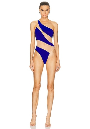 Norma Kamali Snake Mesh Mio One Piece Swimsuit in Electric Blue & Nude - Royal. Size XS (also in ).