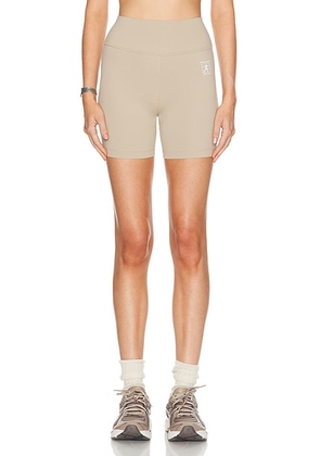 Sporty & Rich Runner Box Cyclist Short in Elephant & White - Taupe. Size XS (also in M, S).