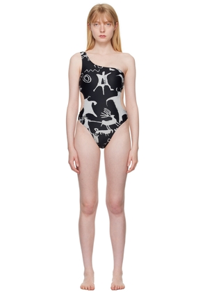 Vivienne Westwood Black Graphic Cave Man One-Piece Swimsuit
