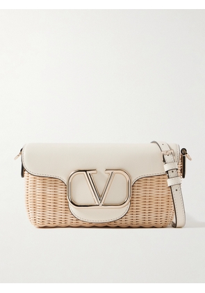 Valentino Garavani - Locò Embellished Leather-trimmed Raffia Shoulder Bag - White - One size