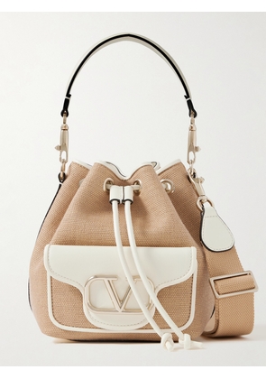 Valentino Garavani - Locò Small Leather-trimmed Raffia Bucket Bag - Neutrals - One size