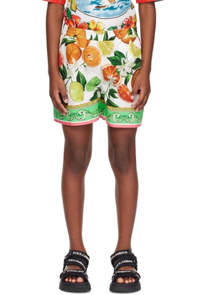 Dolce & Gabbana Kids White & Green Printed Shorts