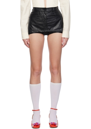 Pushbutton Black Solid Faux-Leather Skort