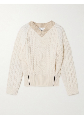 Victoria Beckham - Color-block Cable-knit Wool Sweater - White - x small,small,medium,large,x large