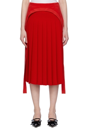 Pushbutton Red Pleated Midi Skirt