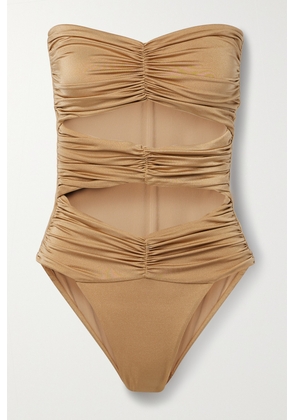 Maygel Coronel - + Net Sustain Icaco Cutout Ruched Metallic Swimsuit - Neutrals - Petite,One Size,Extended