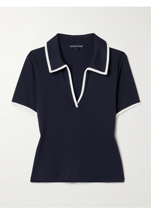 Veronica Beard - Kearney Ribbed Pima Cotton-blend Jersey Polo Shirt - Blue - x small,small,medium,large,x large