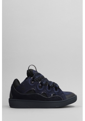 Lanvin Curb Sneakers In Blue Suede And Leather