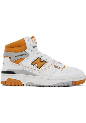New Balance White & Orange 650 Sneakers