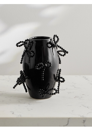 Completedworks - Small Faux Pearl-embellished Ceramic Vase - Black - One size