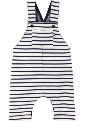 Petit Bateau Baby White & Navy Striped Overalls