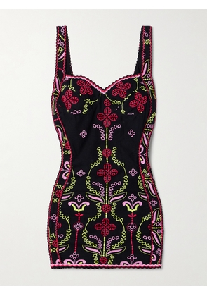 Charo Ruiz - Carole Ric Rac-trimmed Embroidered Cotton-blend Mini Dress - Black - x small,small,medium,large