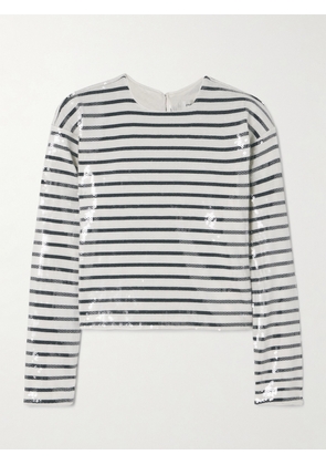 FRAME - Sequined Striped Organic Cotton-jersey T-shirt - Blue - x small,small,medium,large,x large