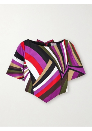 PUCCI - Asymmetric Cropped Printed Silk-twill Blouse - Purple - x small,small,medium,large