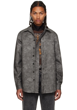 Y/Project Gray Hook-Eye Faux-Leather Shirt