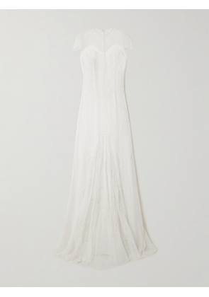 Costarellos - Zephira Embroidered Chantilly Lace-trimmed Silk-chiffon Gown - Off-white - FR36,FR38,FR40,FR42