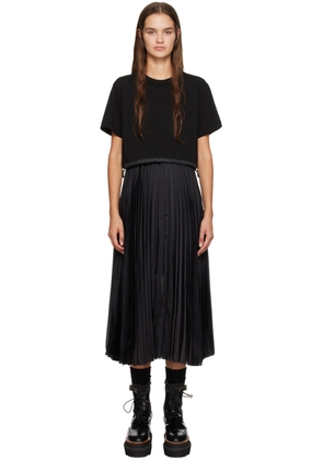 sacai Black Pleated Midi Dress