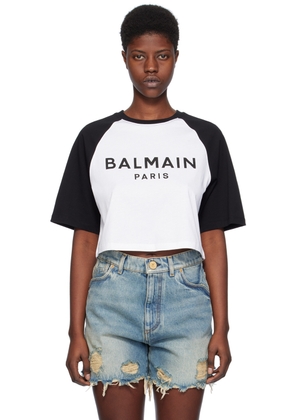 Balmain White & Black Raglan Sleeve T-Shirt