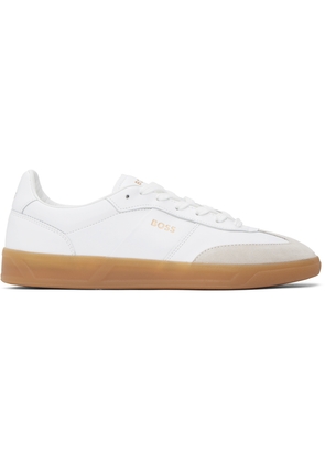 BOSS White Leather & Suede Embossed Logos Sneakers