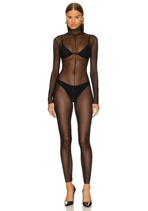 Norma Kamali Crotchless Long Sleeve Turtle Catsuit in Black. Size M, XL.