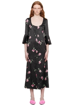GANNI Black Floral Maxi Dress