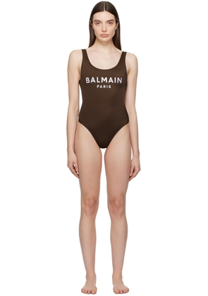 Balmain Brown Embroidered Swimsuit