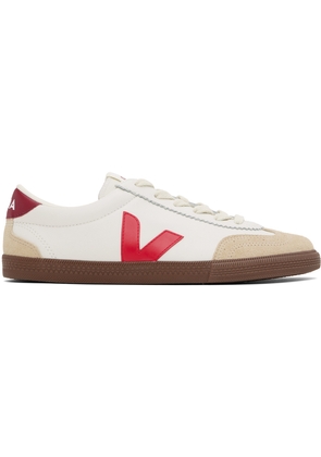 VEJA White & Red Volley Leather Sneakers