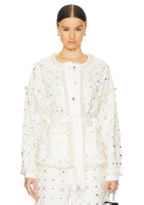 PatBO Beaded Jacket in White. Size L, S.